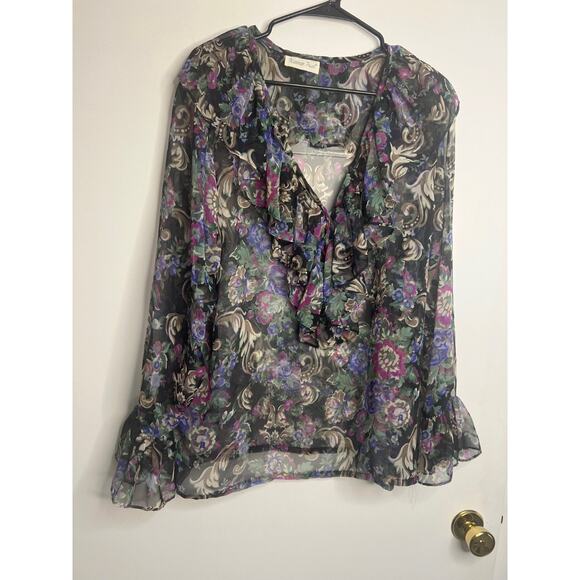 Vintage 90’s Floral Kathryn Frilly Sheer Blouse Size Medium - Picture 6 of 7